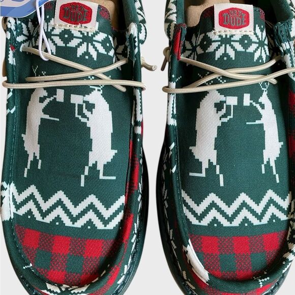 NWB Hey Dude Men's Wally Holiday Cheer Slip-On Shoes 10 Green/Multi Comfy Preppy - Picture 4 of 14
